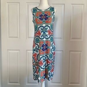 Charter Club White Coral Blue Damask Dress